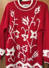 Dana Scott Sz Large Christmas Sweater Vintage Party Red Beads Embroidery Holiday