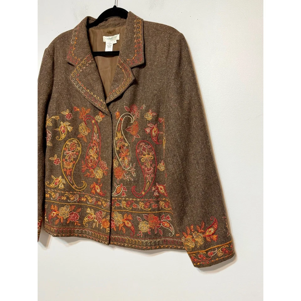 Blazer De Colección Coldwater Creek Mezcla de Lana Tweed Tapiz Para Mujer XL Bordado Artístico Foto 3 de 4