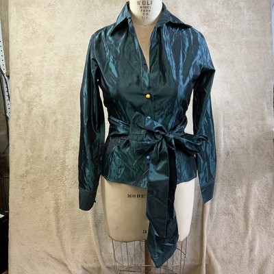 Silvia Tcherassi Silk Wrap Top Sz 10 Teal Holiday Cocktail Party Statement EUC
