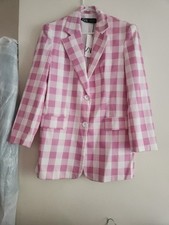 Zara oversized Gingham Blazer pink/cream size XS NWT