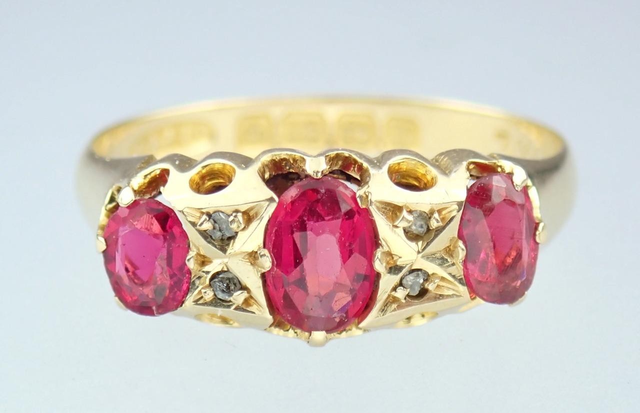 Pretty Antique Art Deco Solid 18K Gold Ruby Diamo… - image 12