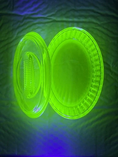 Vintage Green Oval Refrigerator Dish of Uranium Glass