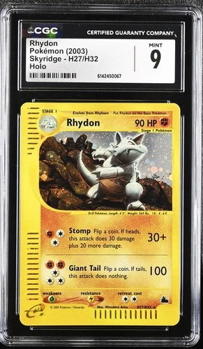 CGC 9 MINT Rhydon H27/H32 Skyridge Holo Pokemon Card
