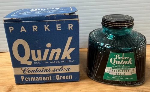 NOS-Parker Quink permanent Green Fountain Pen Ink  4oz Vintage 3/4 Full