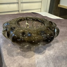 Elegant Murano Bullicante Glass Bowl in Smoky Gray