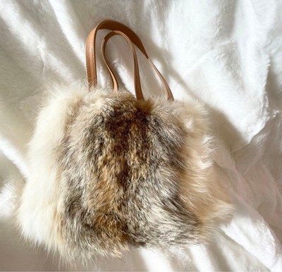 Paolo Masi Fur Handbag Tote Bag Purse Leather in White x Brown NWOT