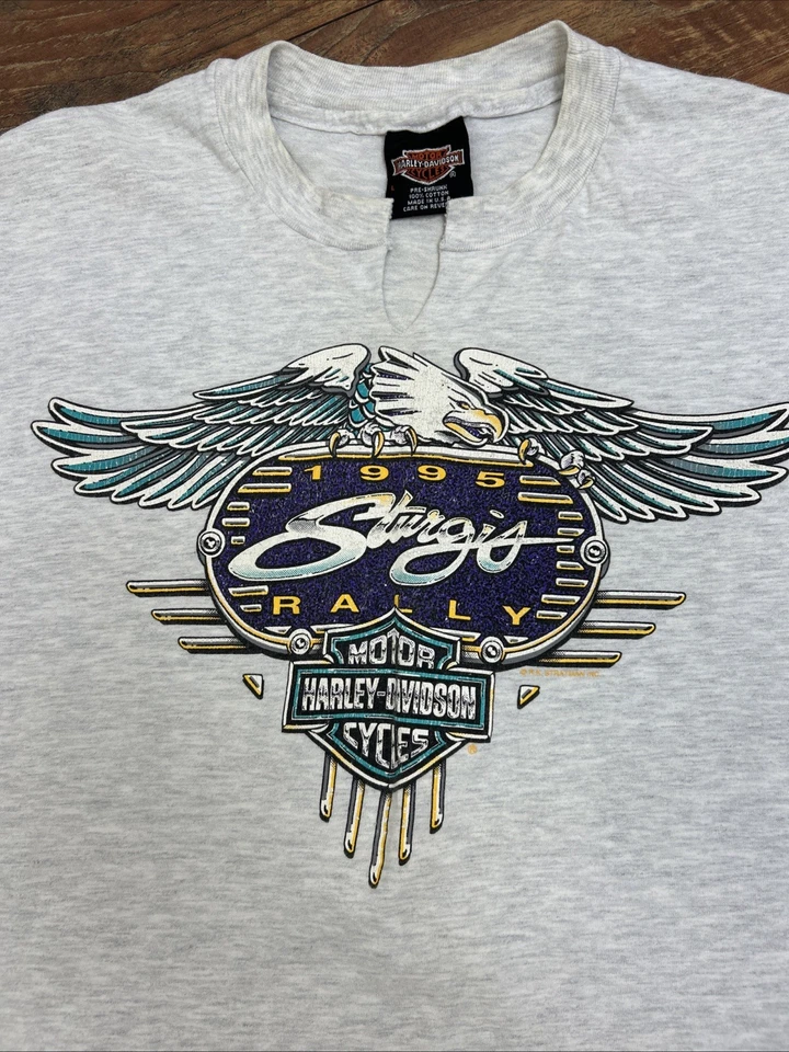 复古 90 年代 Harley-Davidson 衬衫男式大号 Sturgis 1995 * 切领 * 美国制造山 — 第 3/4 张图片