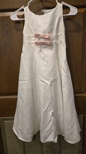 Girls' White Formal Dress with Pink Bows, Size 7, Flower Girl Occasion