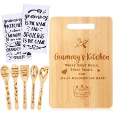 8-Piece Grammy Gift Set Kitchen Towels Bamboo Spoons Cutting Board