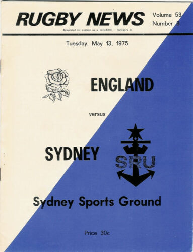 PROGRAMA DE RUGBY TOUR INGLAND 1975 V SÍDNEY 13 de mayo en Sydney - Imagen 1 de 1