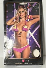 Espiral Lingerie Womens Small Two Piece Neon Pink Black Light Glow