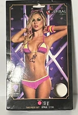 Espiral Lingerie Womens Small Two Piece Neon Pink Black Light Glow 