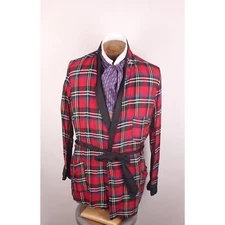 Vintage Mid Century Era Men's Red Plaid Richman Bros Brand Smoking Jacket Size M