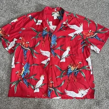 VTG Paradise Found Magnum Pi Red Parrot Hawaiian Shirt Mens Size 2XL