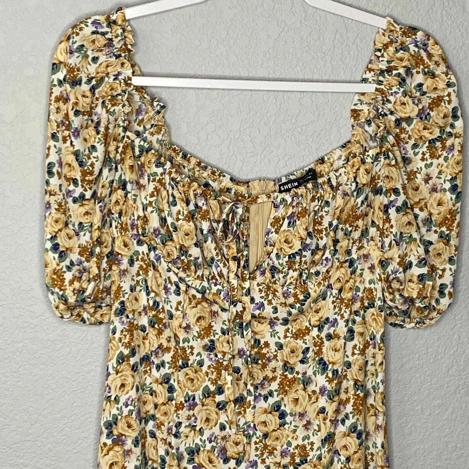 OFF WHITE Abito midi bianco stampa floreale cravatta anteriore Shein Off taglia small