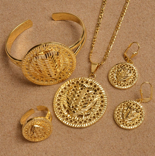 24k Gold Plated Dubai Africa Habesha Arab Jewelry Necklace Earring Bracelet ring