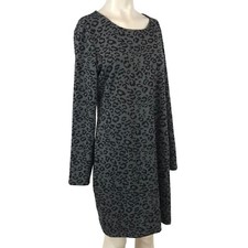 BANANA REPUBLIC- WOMEN 14 - GRAY/BLACK LONG SLEEVE ROUND NECK ANIMAL PRINT DRESS