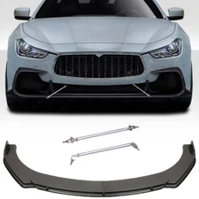 Front Bumper Lip Splitter Carbon Style+ Strut Rods For Maserati Ghibli 2014-2022