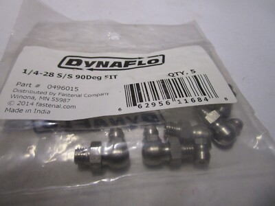 DynaFlo  1/4''-28 90° Stainless Steel Grease Fitting With Ball Check QTY 5
