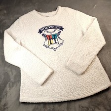 Harry Potter Hogwarts Witch Wizardry White Fluffy Small Embroidered Sweater Logo