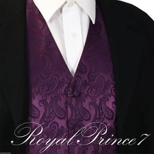 Dark Purple Paisley Tuxedo Suit Dress Vest Only Waistcoat Wedding Party Prom
