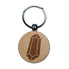 Geometric Crystal Gem Rock Engraved Wood Round Keychain Tag Charm