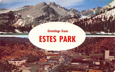 ESTES PARK COLORADO BEAR LAKE LONGS PEAK & AERIAL VIEW POSTCARD c19165