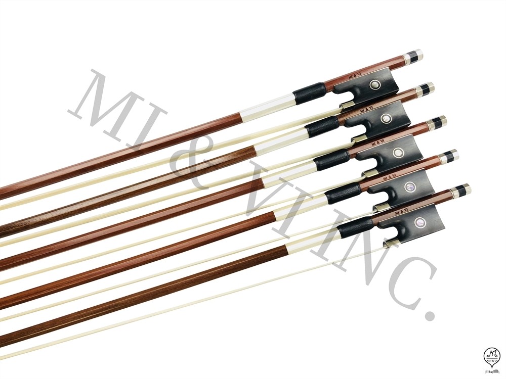 MI&VI 5 Arco Básico Violín Madera de Brasil Rana de Ébano 4/4 - Palo de Níquel Plata Octagonal