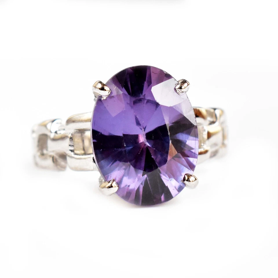 Anello in argento sterling 925 ovale multicolore alessandrite naturale da 7 c... - Immagine 4 di 4