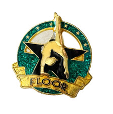 NEW Crown GLITTER Gymnastics Lapel Pin FLOOR Green