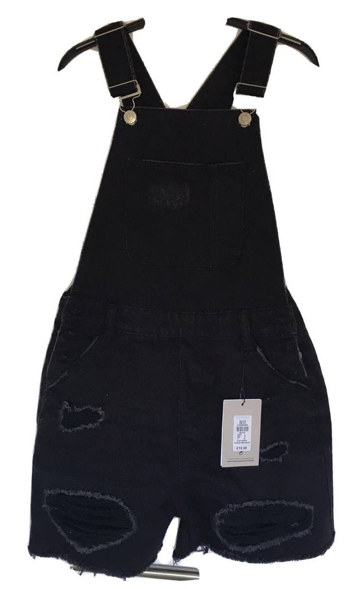 Primark Black Short Denim Dungarees - Size 4 | eBay