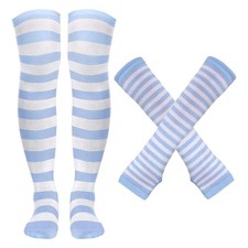 Tongcloud Women's Striped Knee High Socks, One Size, Light Blue and White