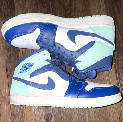 Jordan Air Jordan 1 Mid Men's Blue/White/Mint Green Colorblock Mid Top Lace-Up