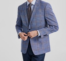 Michael Kors Men's Blue Plaid Classic Fit Stretch Sport Coat Suit Jacket Sz 38R
