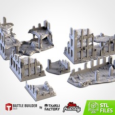 Ruined City Buildings Terrain Set  32mm Post Apocalyptic Wargaming Scenery