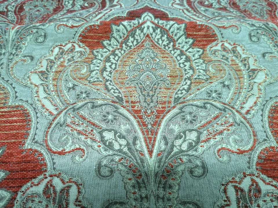 Chenille Damask Taupe/Gold/Red/Peachy/Cream High-End Heavy Very Elegant 59 x 55 - Image 3 of 4
