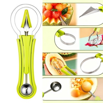 Ice Cream Scoop Watermelon Spoon Fruit Cutter Slicer Tool Kitchen Gadget 4 In 1