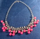 Vintage Silver Tone Chain Collar Necklace with Pink Beads Retro Jewelry — photo 1