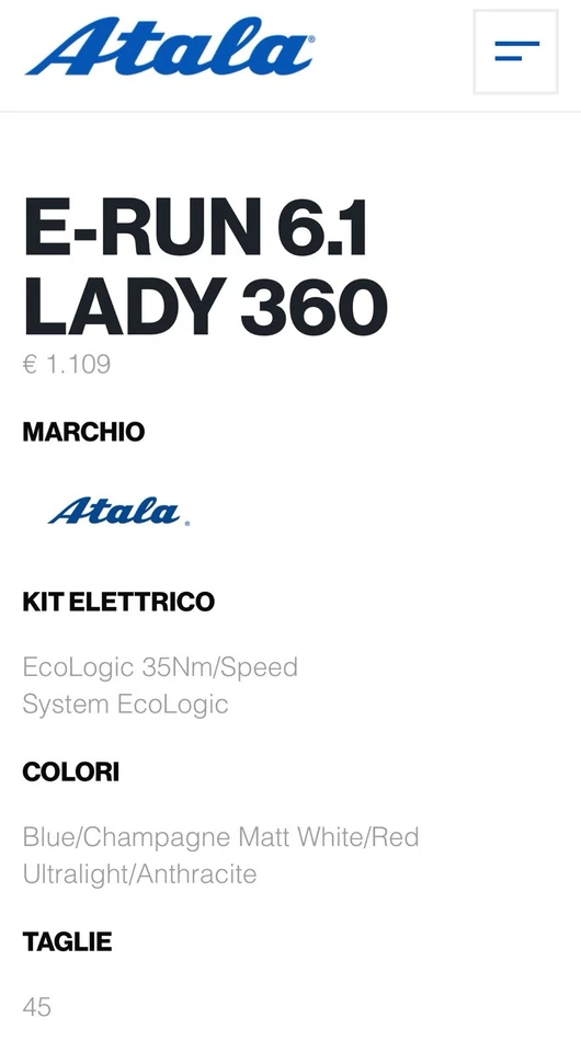 Bici Atala e-bike ebike urban e run 6.1 26 lady 360 elettric Pedalata assistita - Immagine 2 di 2