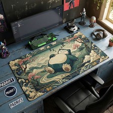 Snorlax Sleeping Blossom Art XL Gaming Mouse Pad, Pokemon Desk Mat