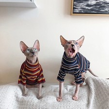 Cat Clothes for Sphinx Hairless Cat Clothes Striped Clothing Warm Knitted Shirt