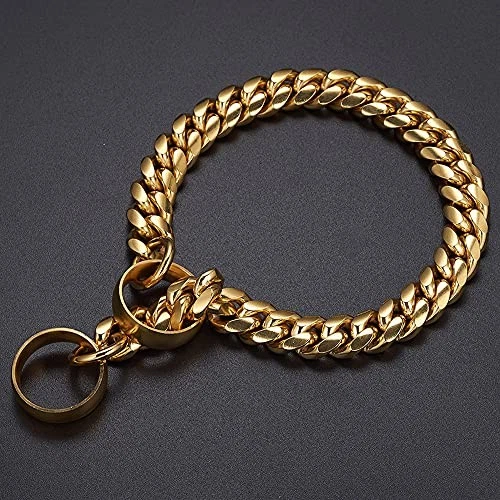 18K Stainless Steel Pet Collar with Choke Gold Chain for Large Bulldogs (Gold, 1 - Image 4 of 4