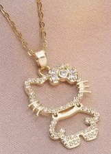 Titanium Silver/Gold Hello Kitty Pendant Chain Necklace Free Ship