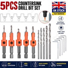 5PCS Screw Hex Drill Holes Pilot 1/4" Shank Bit HSS Woodworking Countersink Set