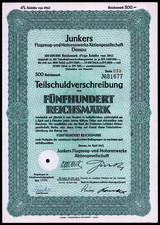 1942 JUNKERS RM500 Bond Luftwaffe Ju 87 Stuka, Ju 88 Bomber, Ju 52 Transport VF-