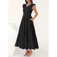 PRETTYGARDEN Womens Boho Maxi Dresses Summer Floral Lace Eyelet V Neck Spring We