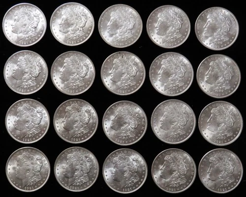 1921 SILVER MORGAN DOLLARS 20 COINS CHOICE AU - MS ROLL
