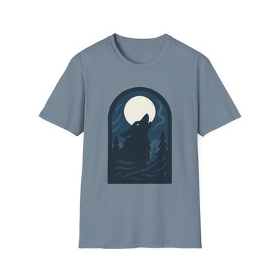 Unisex Softstyle T-Shirt Wolf Howl Moonlight Forest Silhouette Nature Tee