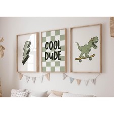 Nursery Dinosaur Wall Art Prints Set of 3 Boys Room Canvas Wall Decor Toddler...