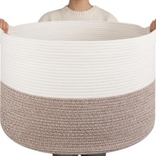 115L Extra Large Blanket Basket Living Room 23.6" x 15.4" Woven Cotton Rope